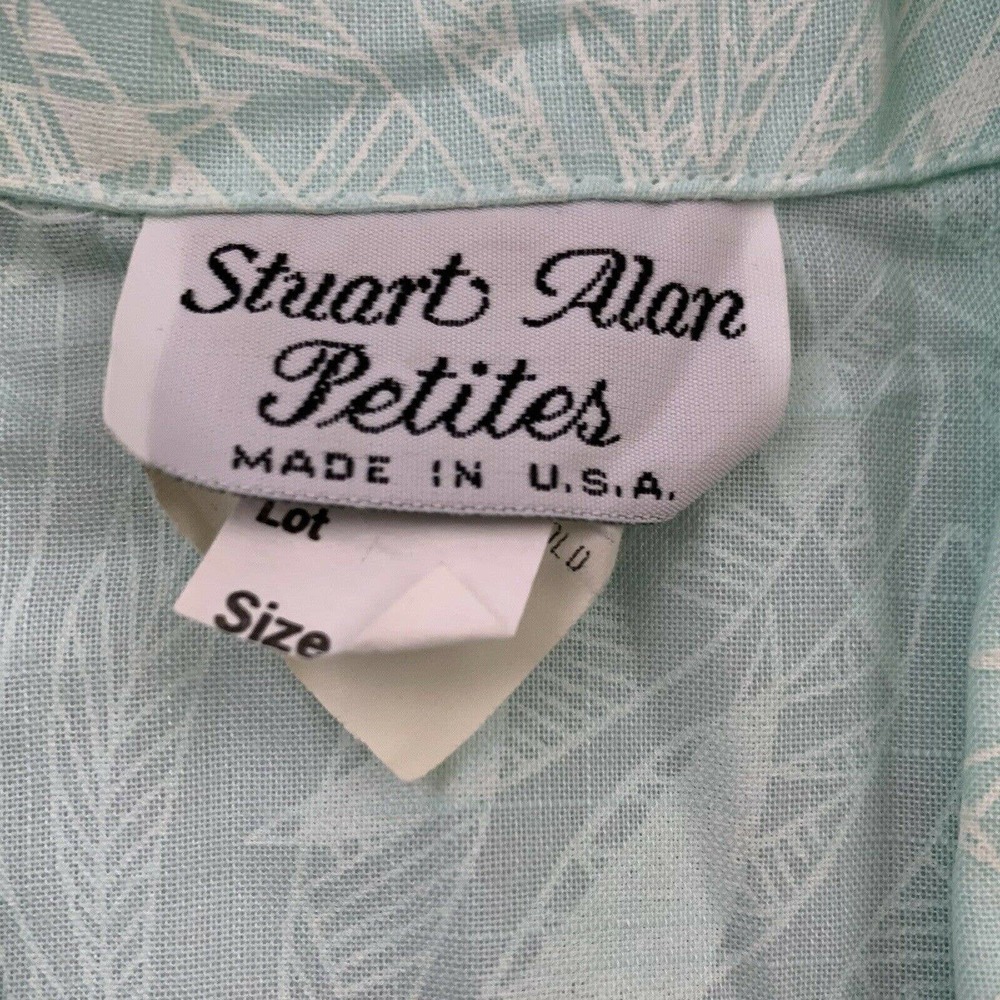 Womens Vintage Shirt Dress Size 8 Petite Mint Green Tropical Floral Midi Pastel - Picture 5 of 11